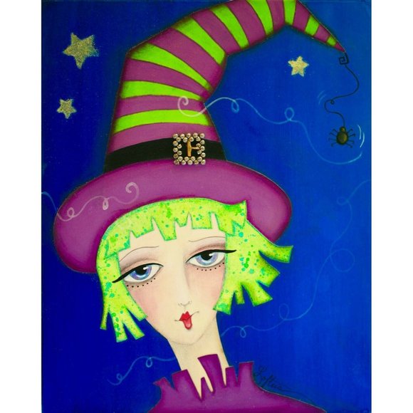 Halloween Wall Art Print Witch Joann Loftus Giclée Fall Home Decor - Picture 1 of 1